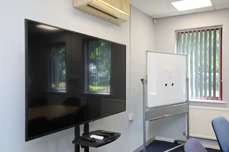 Presentation screen in meeting room at Alexandra Gate Cardiff